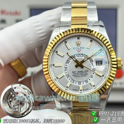 PPM Swiss Clone Gain Weight Rolex Sky-Dweller Two-Tone Gold Silver Dial Oyster Watch 